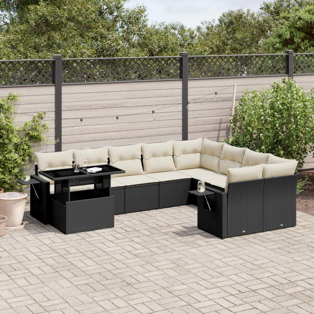 Vidaxl 10-Tlg. Garten-Sofagarnitur Mit Kissen Schwarz Poly Rattan