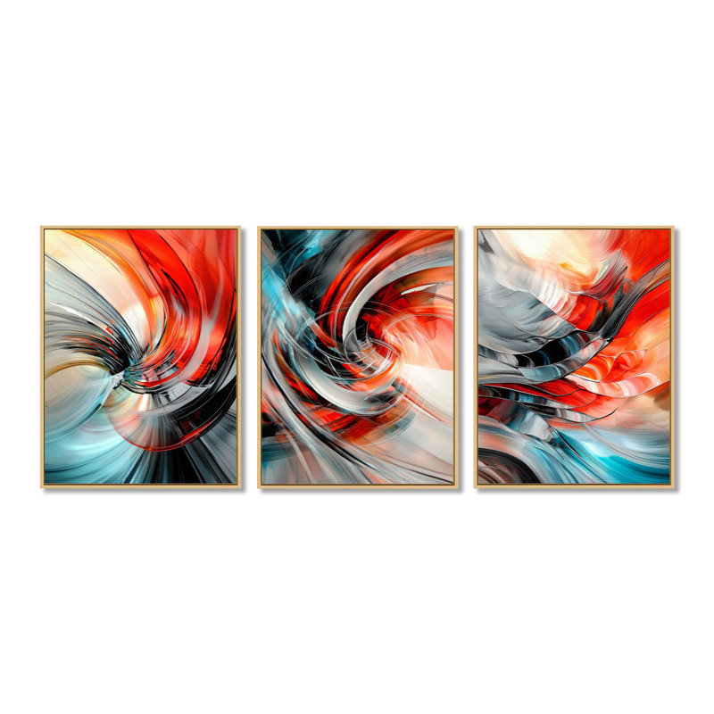 «Celestial Dance of Golden Fractal Vector - Abstract Fractal», reproduction de toile encadrée 3 pièces, H 32 po x l 72 po