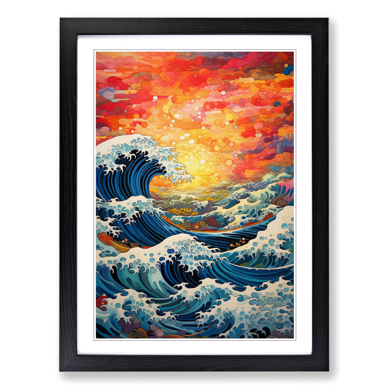 Wave Japanese Orphism Art - Framed Print, Black Framed, 64cm H x 46cm W