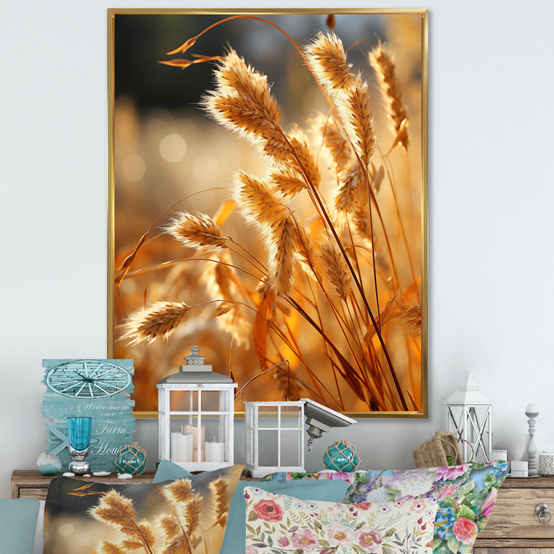 Golden Meadow Grass sur toile, Cadre flottant doré, H 32 po x l 24 po x P 1 po
