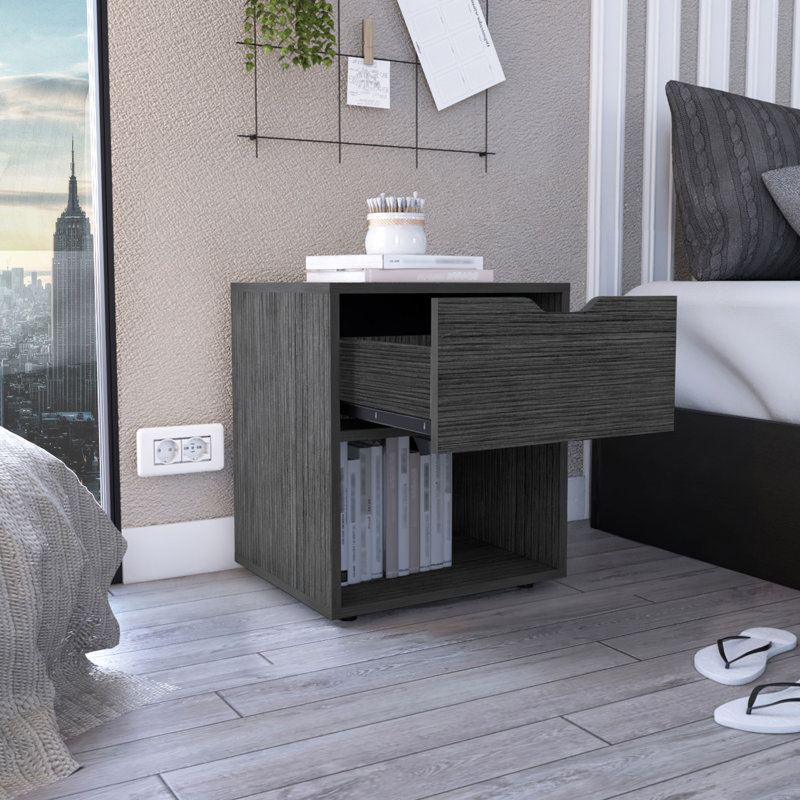 20" Gray Wood One Drawer Nightstand