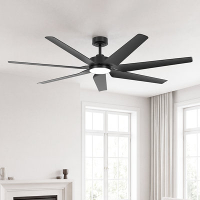 Ventilateur de plafond extérieur avec lumière pour le patio, ventilateurs de plafond intelligents modernes avec Alexa / application / télécommande, 7 grandes pales haute pour la véranda, garage intérieur commercial noir / blanc 65 pouces
