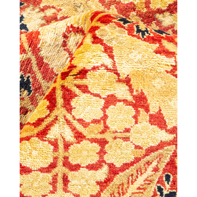 Tapis unique en laine noué à la main 6 pi 2 po x 8 pi 6 po nouvel âge Hayner - orange / rouge / jaune