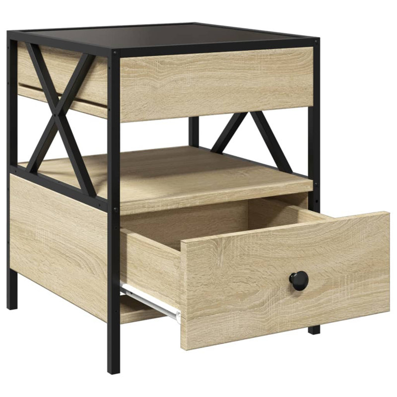 Daneli 40cm W Steel Bedside Table, Sonoma Oak