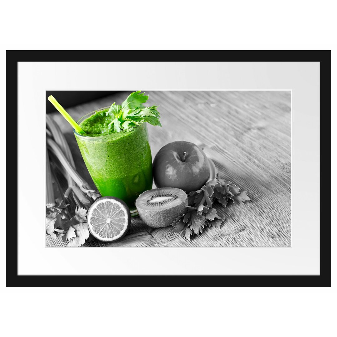 Gerahmtes Poster Apfel Limette Kiwi Smoothie