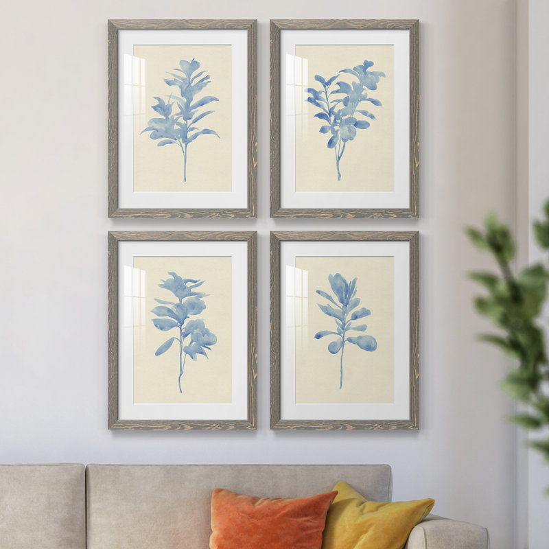 Verditer Fig I - ensemble de 4 peintures encadrées, Encadré gris, H 31,5 po x l 47 po x P 1,5 po