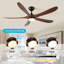 Ventilateur de plafond à 5 pales en bois massif 62 pouces avec télécommande et éclairage (DEL) à moteur à courant continu pour l'intérieur, l'extérieur et la terrasse