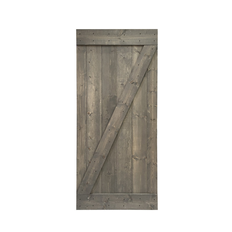 Porte de grange à panneaux en bois et métal Z Series sans trousse de quincaillerie d'installation, 42 po x 84 po, Gris patiné