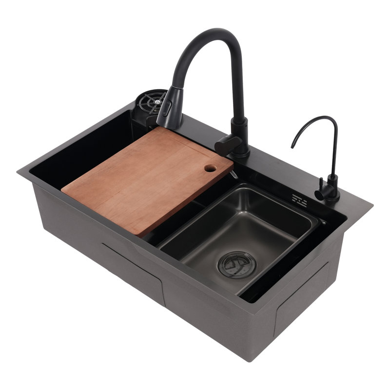 Stainless Steel Multifunction Kitchen Sink With Faucet, Black