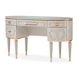 St. Charles Vanity Desk With Glass Top - Dove Gray