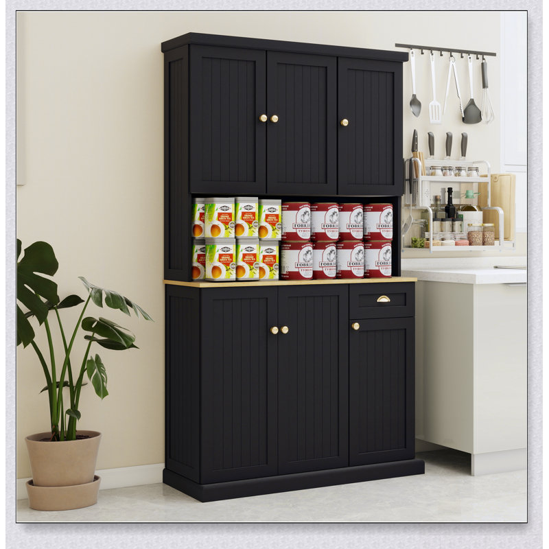 Armoire de rangement pour garde-manger autoportante avec tablettes réglables, comptoir de four à micro-ondes et grand espace de rangement