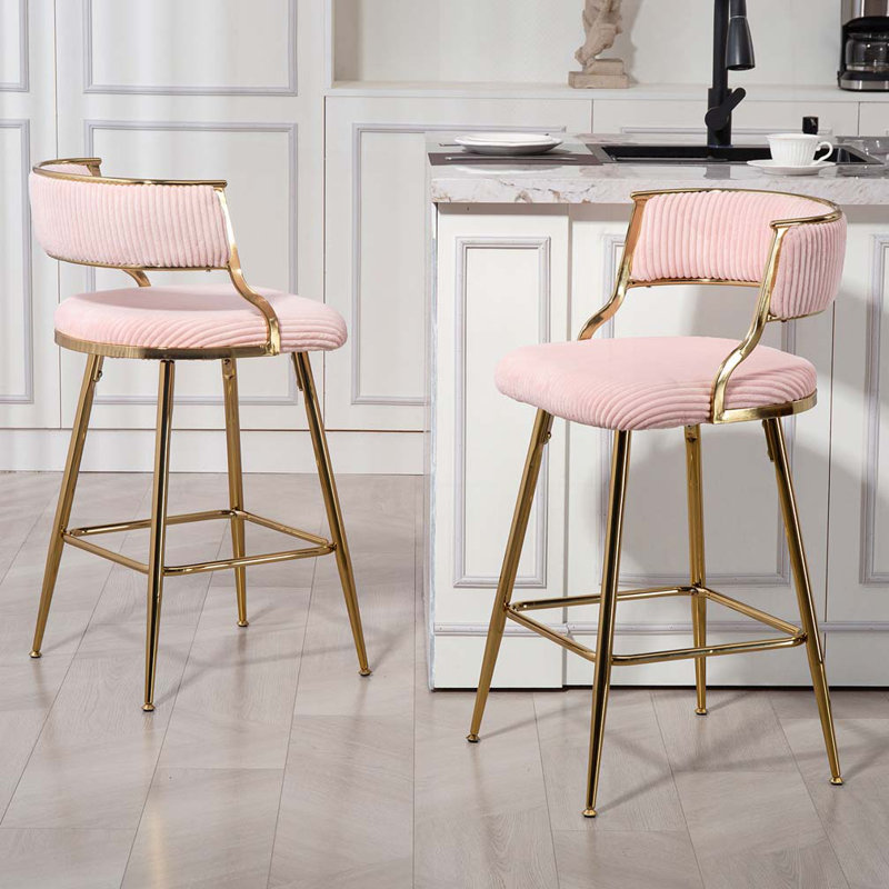 (ENSEMBLE de 2) Tabourets de bar 26 po à hauteur de comptoir Tabouret de bar en îlot de cuisine avec dossier, base et repose-pieds Corduroy