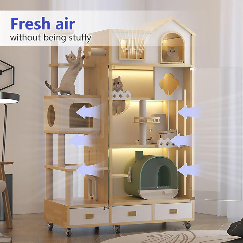 Maison pour chat et arbre à chat à cinq portes intégrées