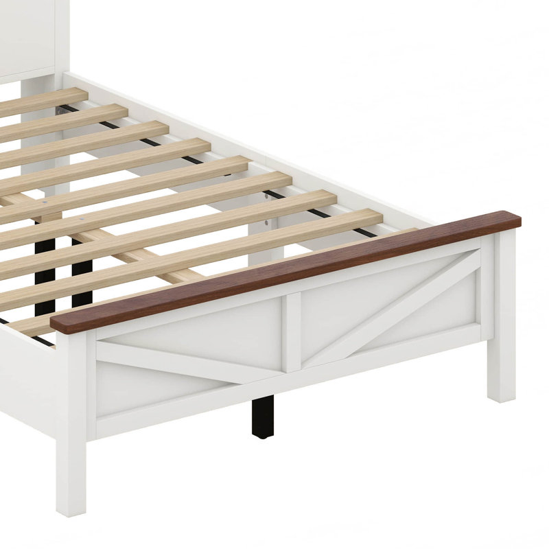 Ensemble de lit de ferme 3 pièces avec tête de lit double, porte de chevet et commode Jarrid, Blanc / brun