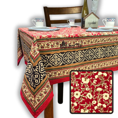Floral Cotton Block Print Tablecloth Rectangle