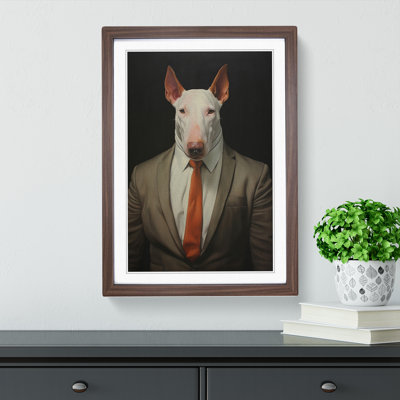 English Bull Terrier In A Suit Painting - Single Picture Frame Print on Wood