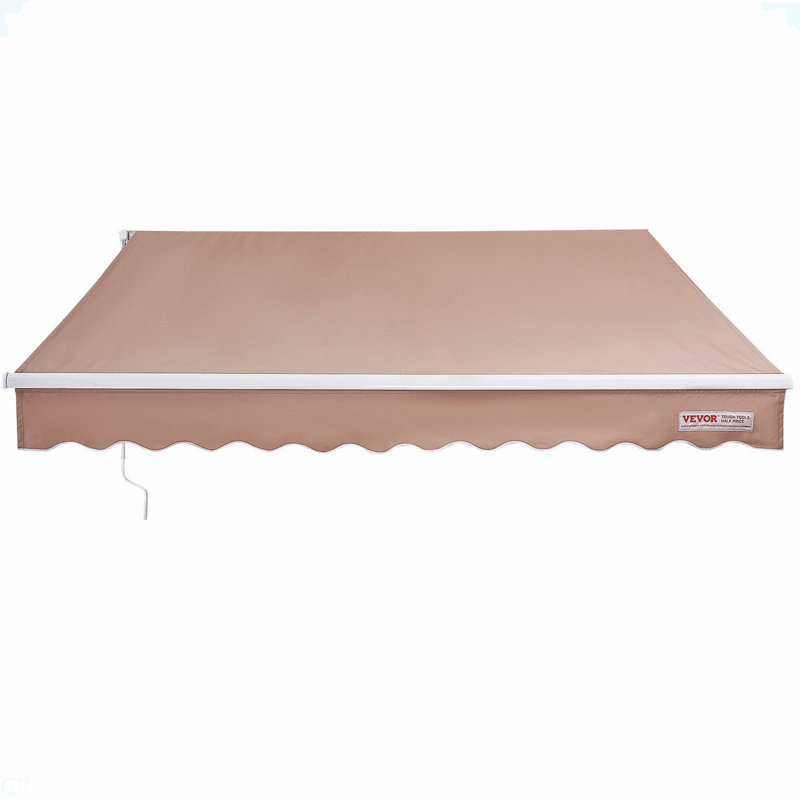 Auvent rétractable manuel, auvent de patio extérieur rétractable 12 pi x 10 pi, abri de soleil en polyester résistant à l'eau avec auvent et poignée à manivelle
