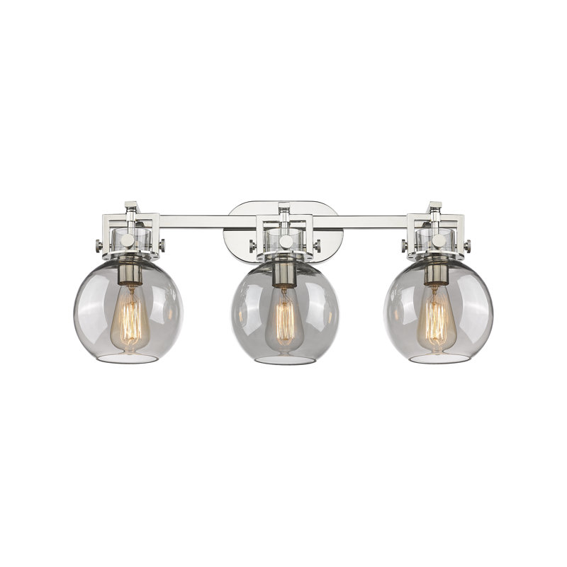 Kyaire - 3 lumières - 27 po - Nickel poli - abat-jour fumée clair - éclairage de meuble-lavabo