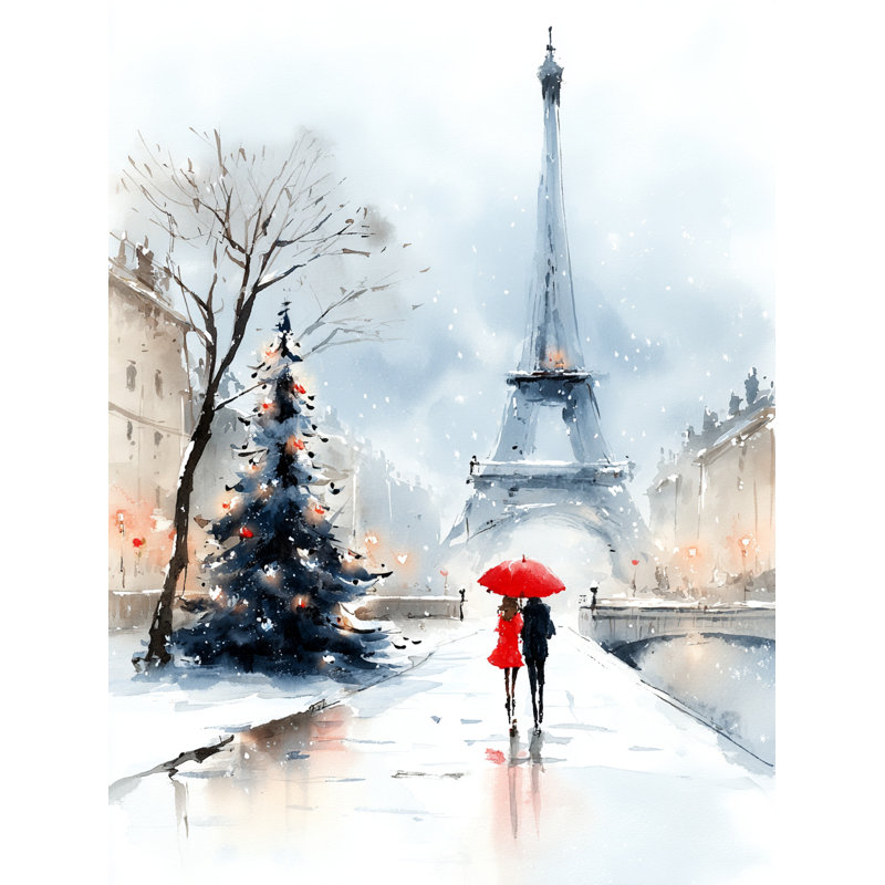 Eiffel Reflections in Snow Wrapped Canvas Wall Art, 24" H x 16" W