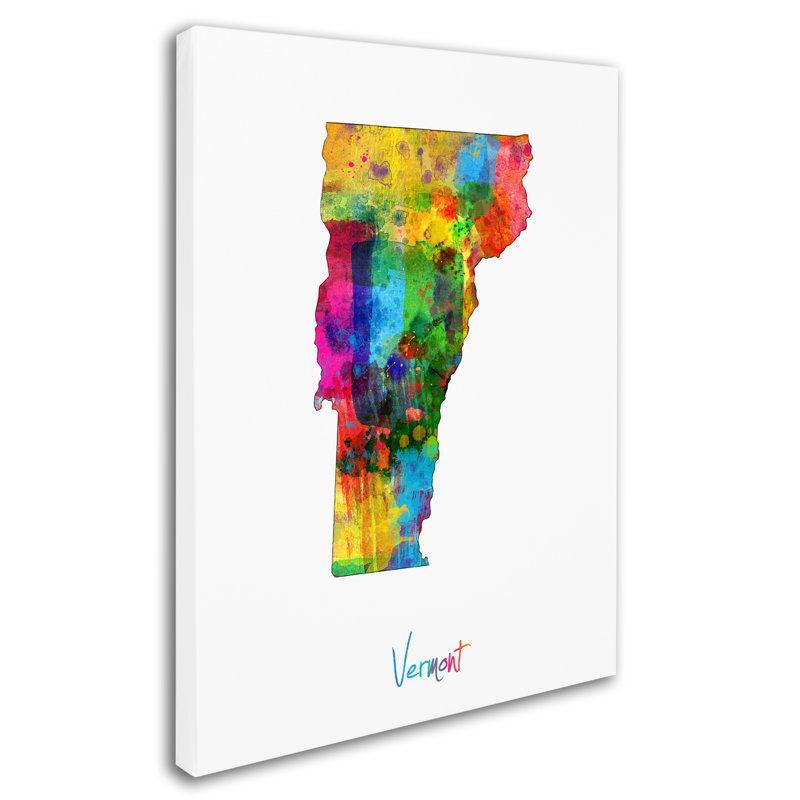 « vermont map », reproduction d’impression sur toile tendue, H 24 po x l 18 po x P 2 po