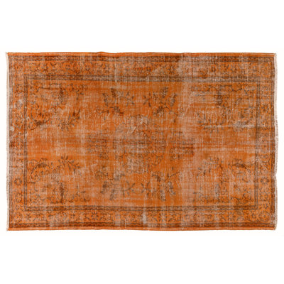 Tapis turc contemporain délavé à la main 6 x 9 pi surteint de couleur orange