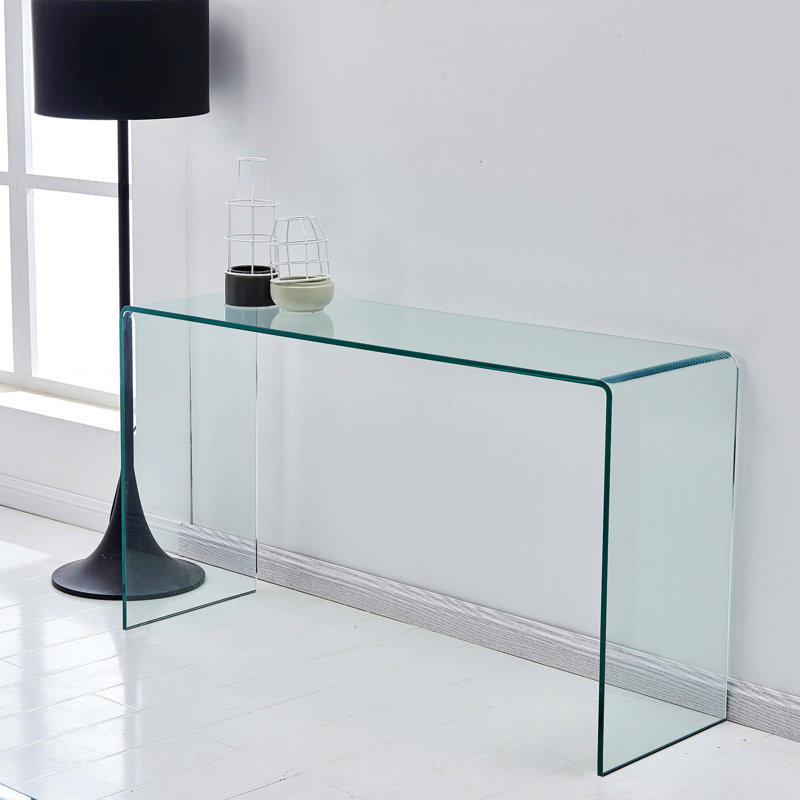 Console en verre, table d'appoint avec bords arrondis