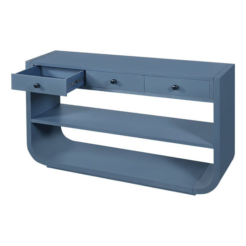 Console moderne avec 3 tiroirs à fermeture en douceur et canapé à finition bleue, Blue