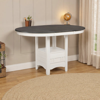 Cream & Grey Counter Height Extendable Storage Dining Table with 18" Leaf - Farmhouse Contemporary Oval Table