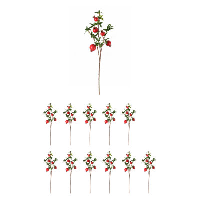  Faux Red Pomegranate Branch – Artificial Stems With Realistic Fruit & Leaves For Fall Decor, Vases, Centerpieces & Home Styling, 35" Long, Pack Of 12