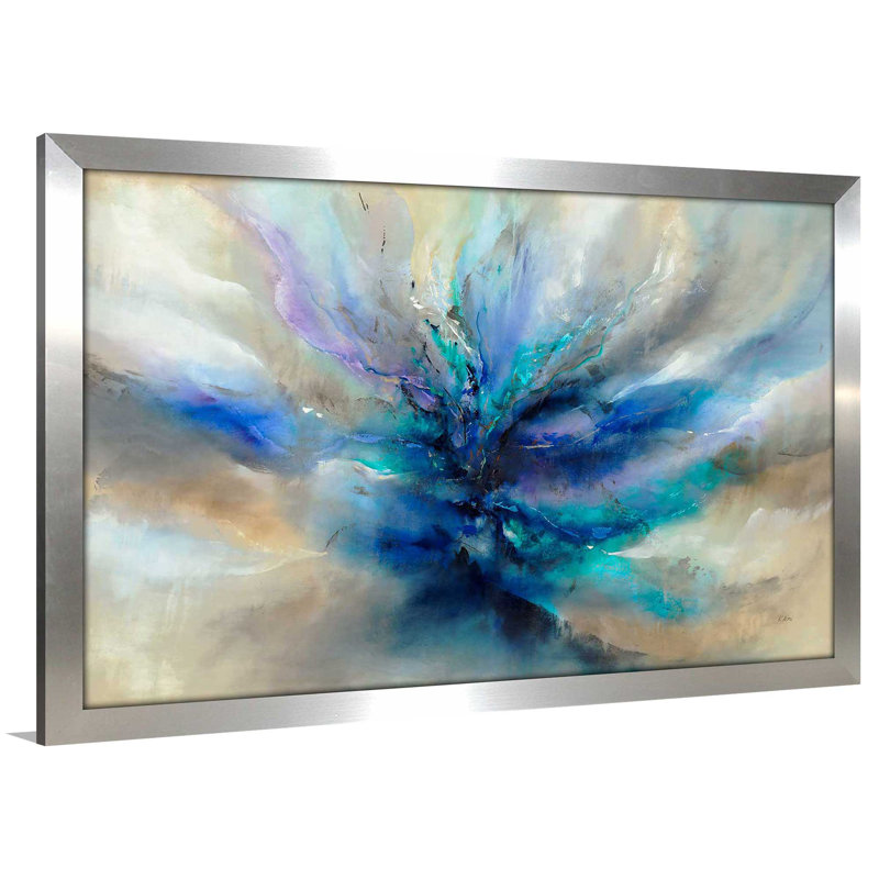 Océan scintillant II - Peinture, Encadrement argenté, H 21,5 po x l 27,5 po x P 0,75 po