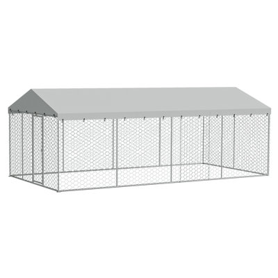 Grand chenil d'extérieur pour chien 10 x 20 pi avec auvent, structure en acier galvanisé robuste, housse imperméable, protection contre les intempéries, parc pour animaux de compagnie verrouillable à l'épreuve des fuites pour les grands chiens et plusieurs animaux