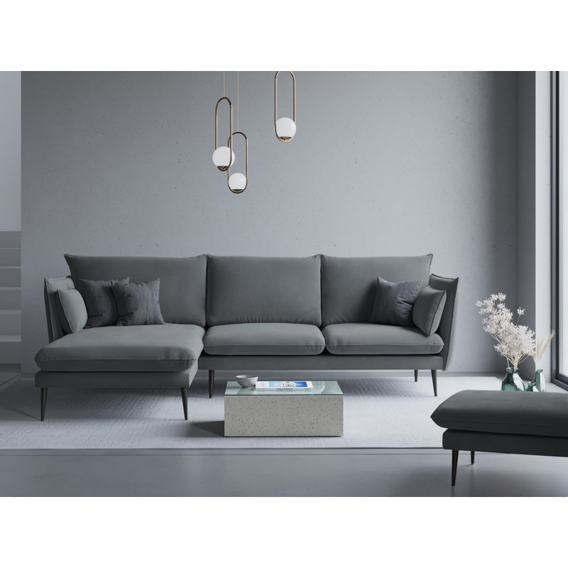 Adoraim 4 Seater Corner Sofa , Left Hand Facing, Dark Grey, Black