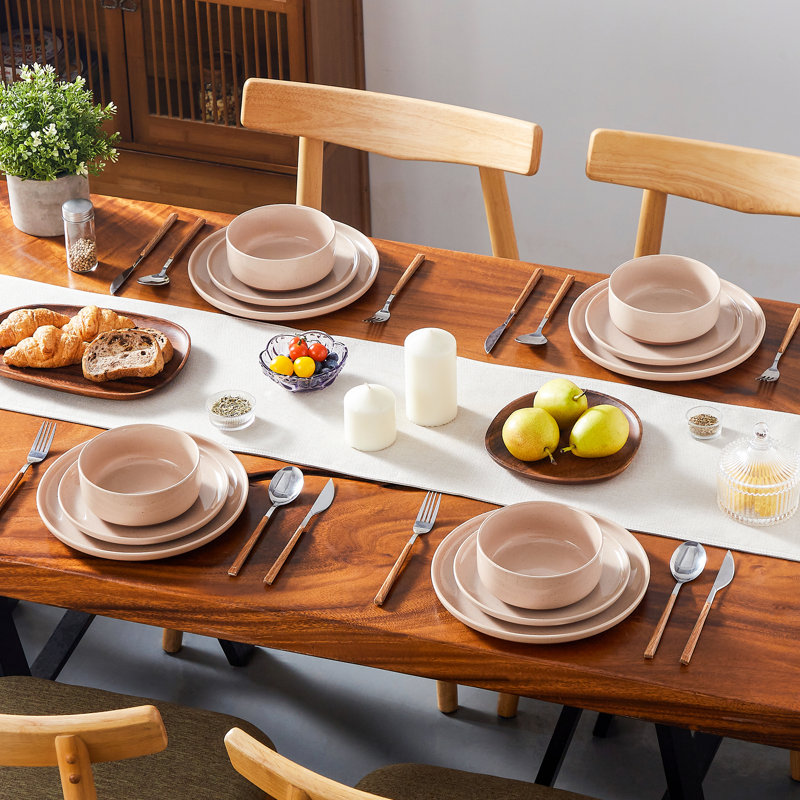24 Piece Stoneware Dinnerware Set - Service for 8 , Pink