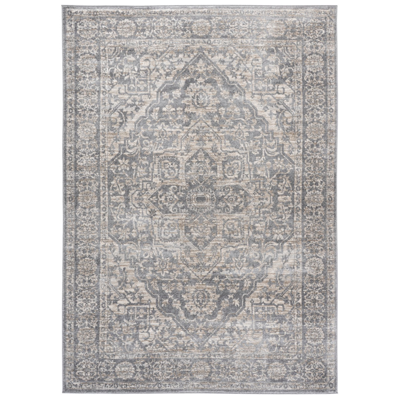 Oriental Light Gray/Ivory Area Rug, Rectangle 8' x 10', Light Gray/Ivory