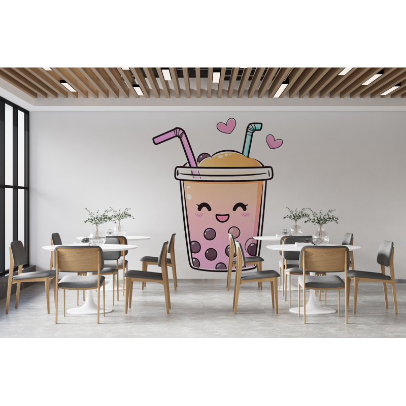 Adhésif décoratif kawaii, thé à bulles, café Boba, art mural 391Mv, H 80 po x l 42 po
