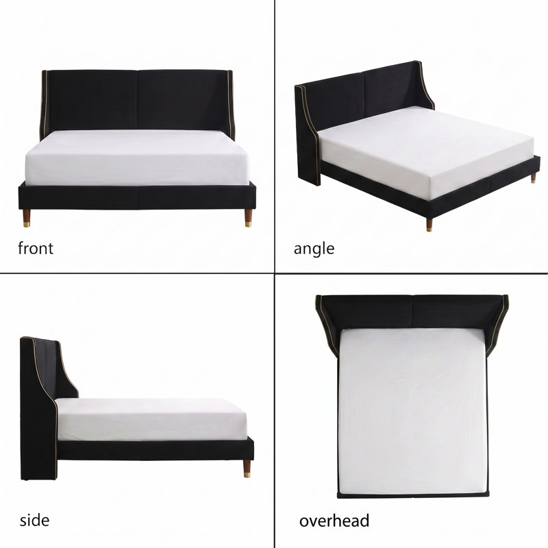 Melaya Wingback Upholstered Platform Bed Frame, King, Black