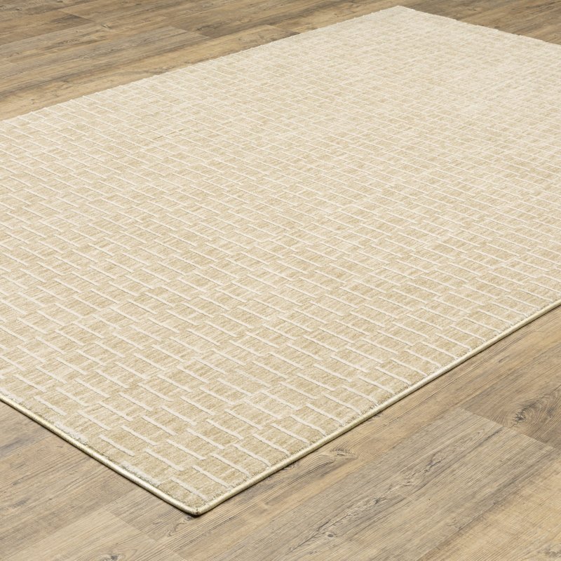 Orion Modern Geometric Lines Gold/ Beige Area Rug, Rectangle 9'10" x 12'10"