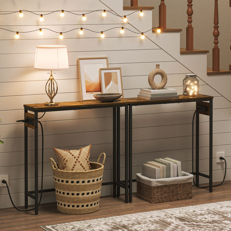Narrow Console Table With Power Outlets, 29.5" Small Entryway Table With Charging Station, Thin Sofa Table, Side Table, For Hallway, Bedroom, Living Room