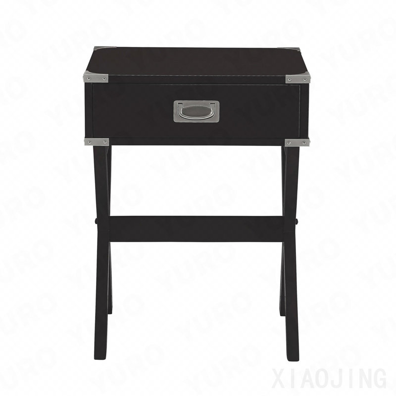Table d'appoint avec coins en métal, noir, H 24 po x L 18 po x l 16 po, Noir