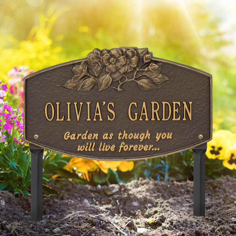 Dogwood Garden Quote Personalized Lawn Plaque, Weathered Limestone/Dark Bronze, Yes