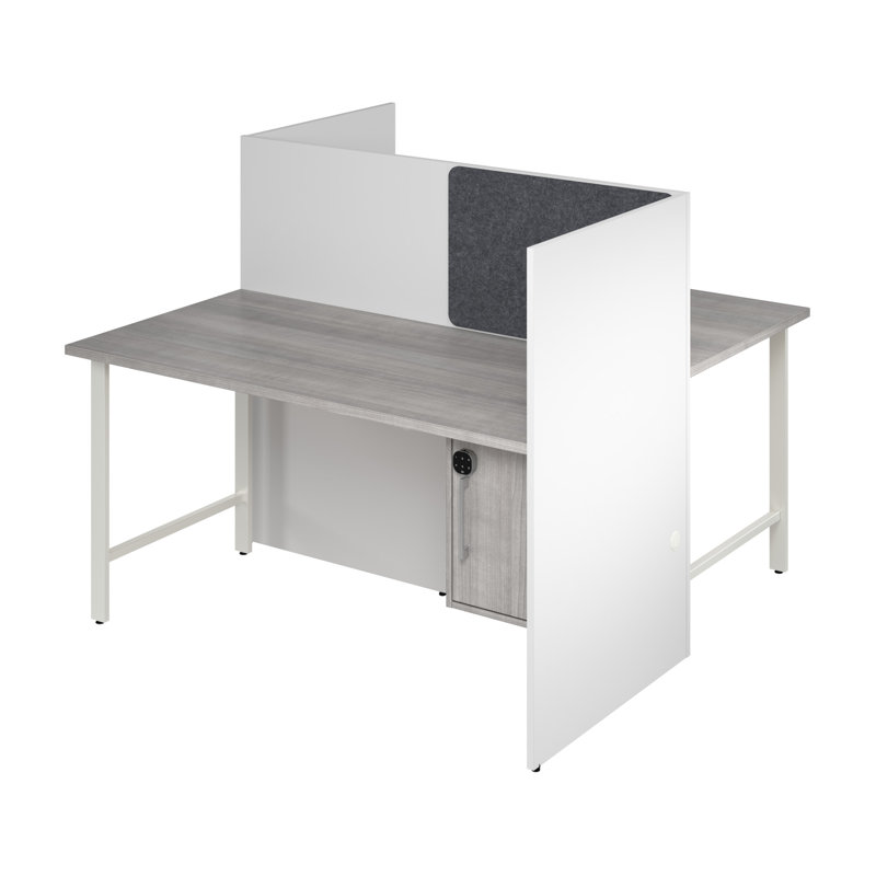 Bush Business Furniture Hustle 2 Person Office Cubicle Desk With Storage Set, Gray/Black, 48.19" H x 59.37" W x 30.39" D