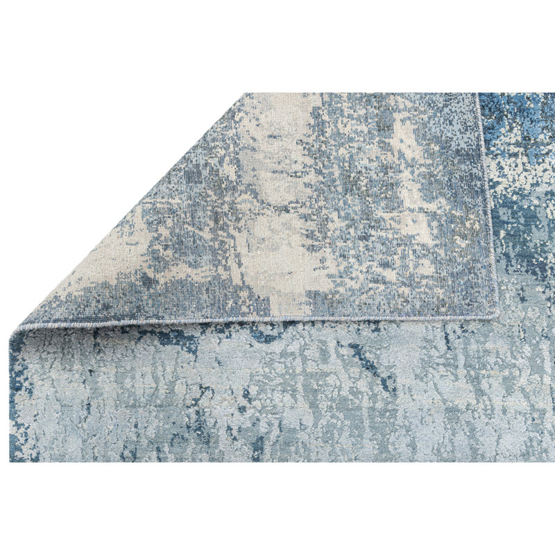 High-Quality Hand-Knotted Silver And Blue Area Rug, Blue And Silver, Rectangle 6' x 9'