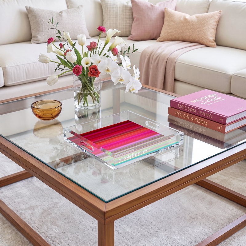 Gradient Red Acrylic Square Decorative Tray, 12"W x 12"D x 2"H