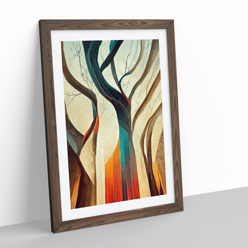 The Abstract Trees No.6 - Print, White, 36cm H x 27cm W, Walnut Framed Paper