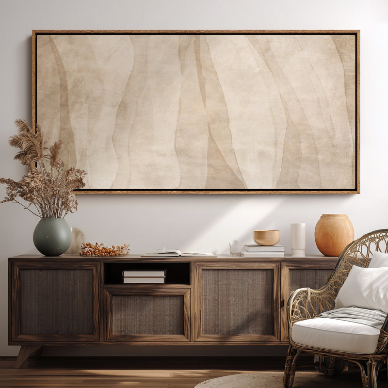Impression sur toile extra large, formes abstraites neutres et organiques, H 30 po x l 60 po, Naturel