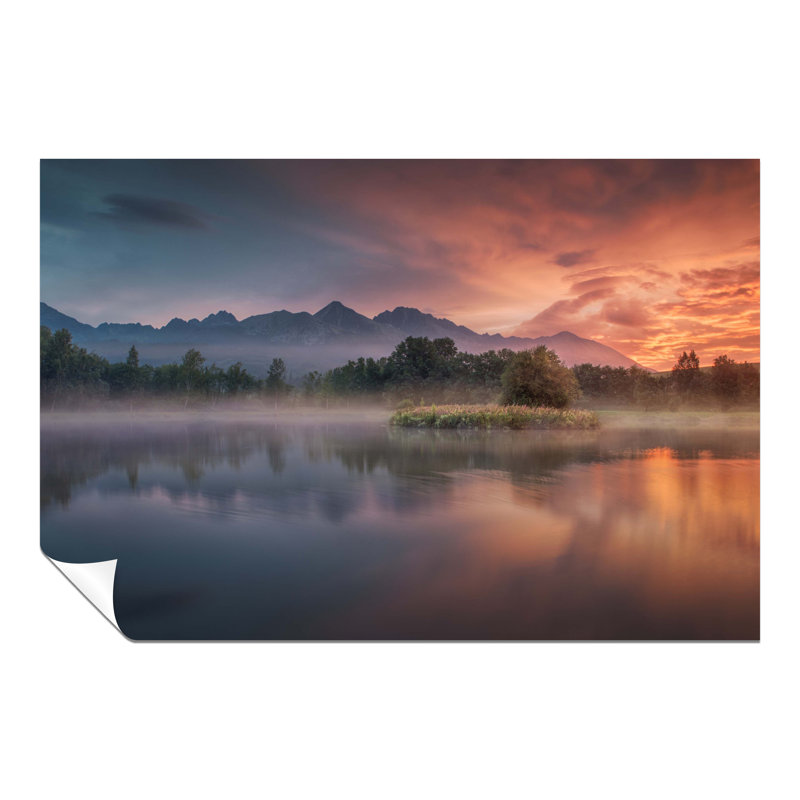Morning Daybreak Orange Sunlight By The Lake Panorama - No Frame Print, 51cm H x 76cm W