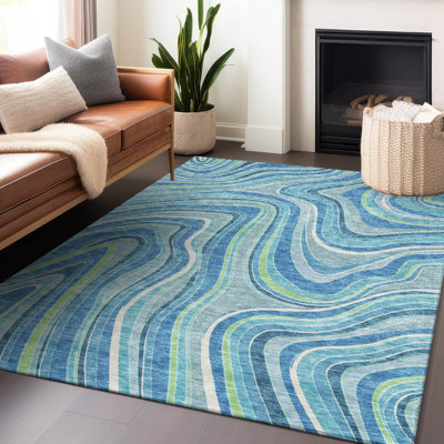 Tapis bleu Prisco lavable à la machine de qualité supérieure