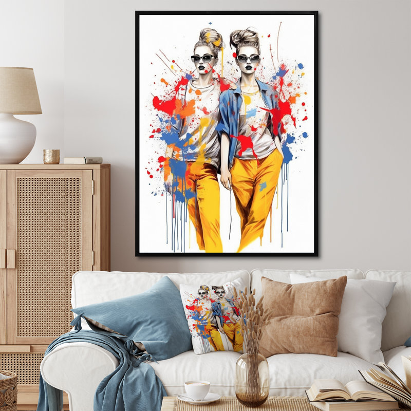 Jumeaux à la mode sur toile, Cadre flottant noir, H 40 po x l 30 po x P 1,5 po