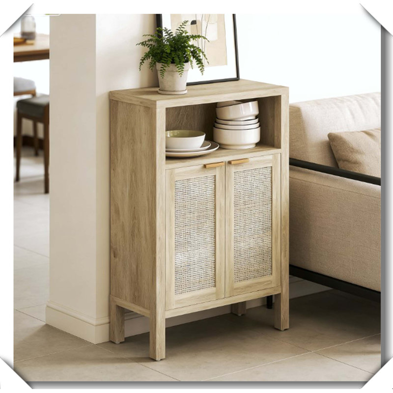 Nordic Style Coffee Bar Buffet Cabinet Adjustable Shelf Multi-Room Storage, Natural