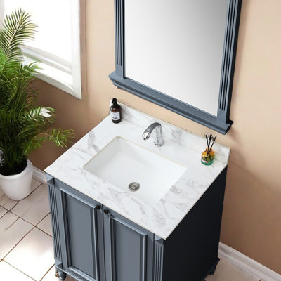 31.7 In. X 22.37 Bathroom Vanity Top - Sintered Stone White Ceramic Sink And Exquisite Renovation 31"X22" Countertop With Rectangular Undermount Striking Design
